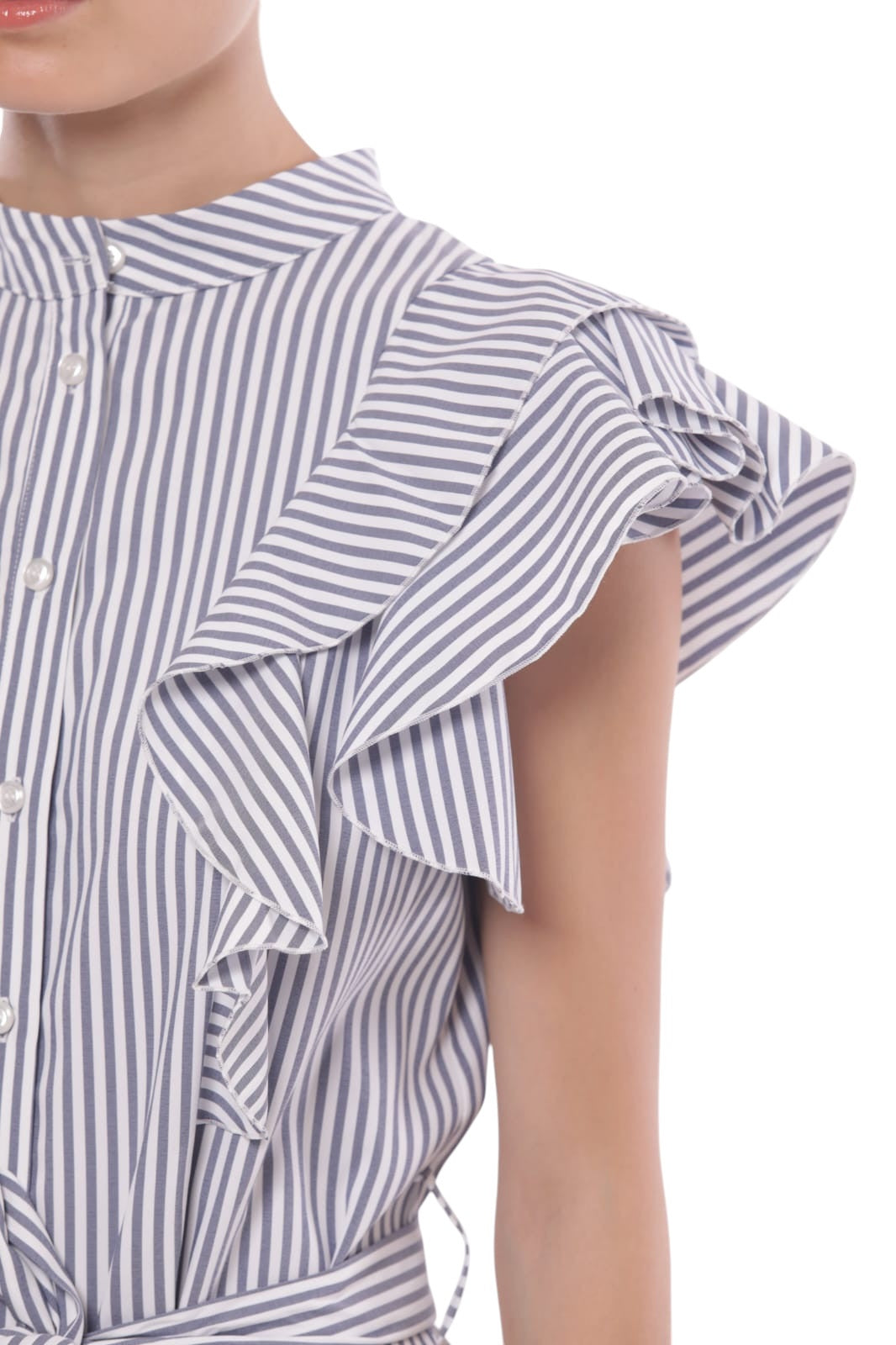 ABITO CORTO A RIGHE CON MANICHE VOULANT