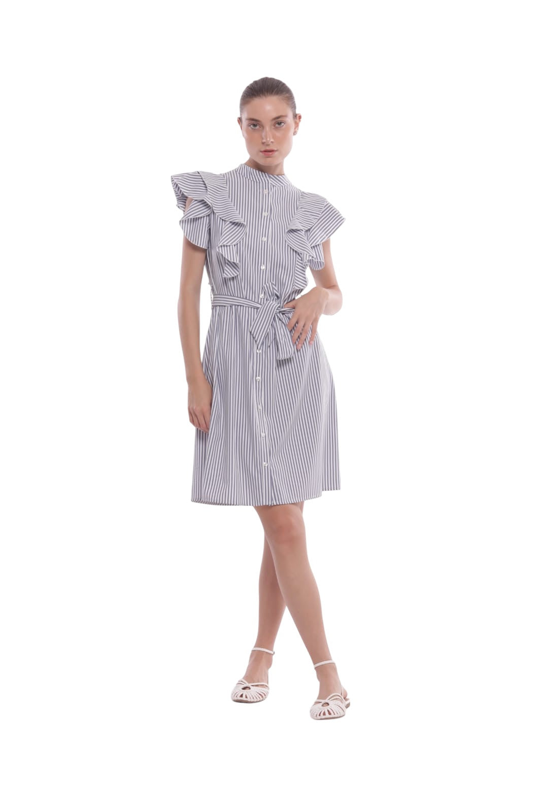 ABITO CORTO A RIGHE CON MANICHE VOULANT
