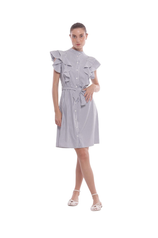 ABITO CORTO A RIGHE CON MANICHE VOULANT