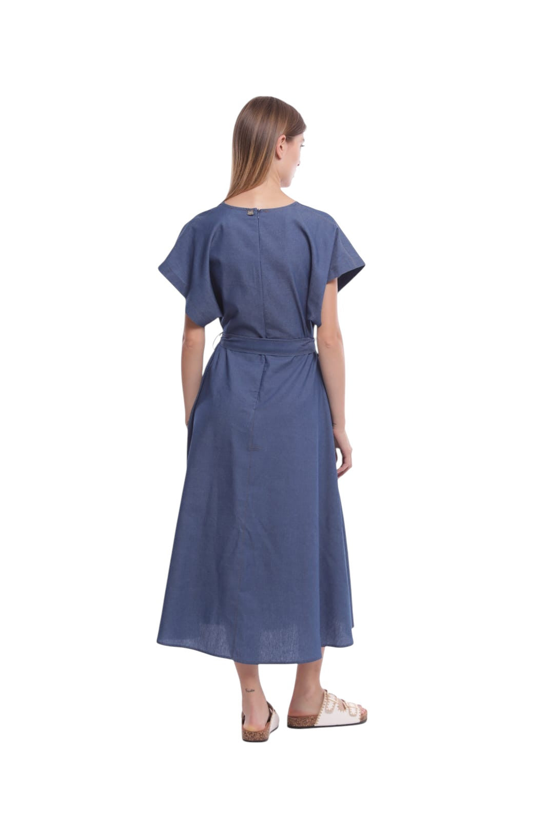 ABITO LUNGO IN CHAMBRAY CON CINTURINO IN VITA