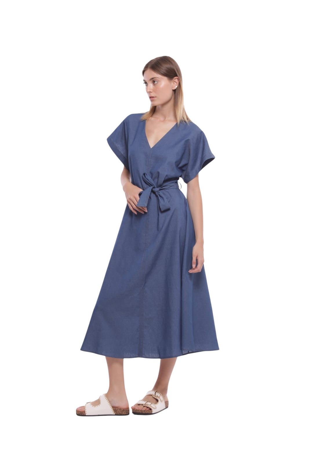 ABITO LUNGO IN CHAMBRAY CON CINTURINO IN VITA